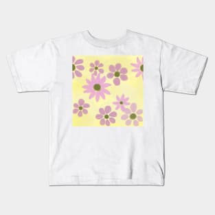 Pink and Yellow Daisy Sunflower Floral Pattern Kids T-Shirt